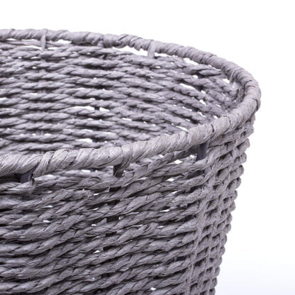 woodluv Round Waste Paper Basket Bin - Rubbish Bin for Bedroom, Bathroom, Offices or Home - Grey
