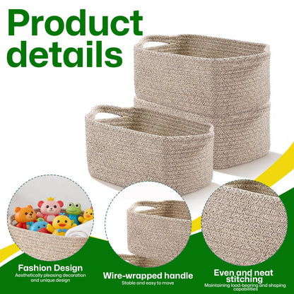 YMTWSRY 3 Pack Cotton Rope Basket, 32.5 x 22.5 x 14 cm Storage Baskets for Shelves Decorative Woven Basket Shelf Baskets for Gifts Towels Books