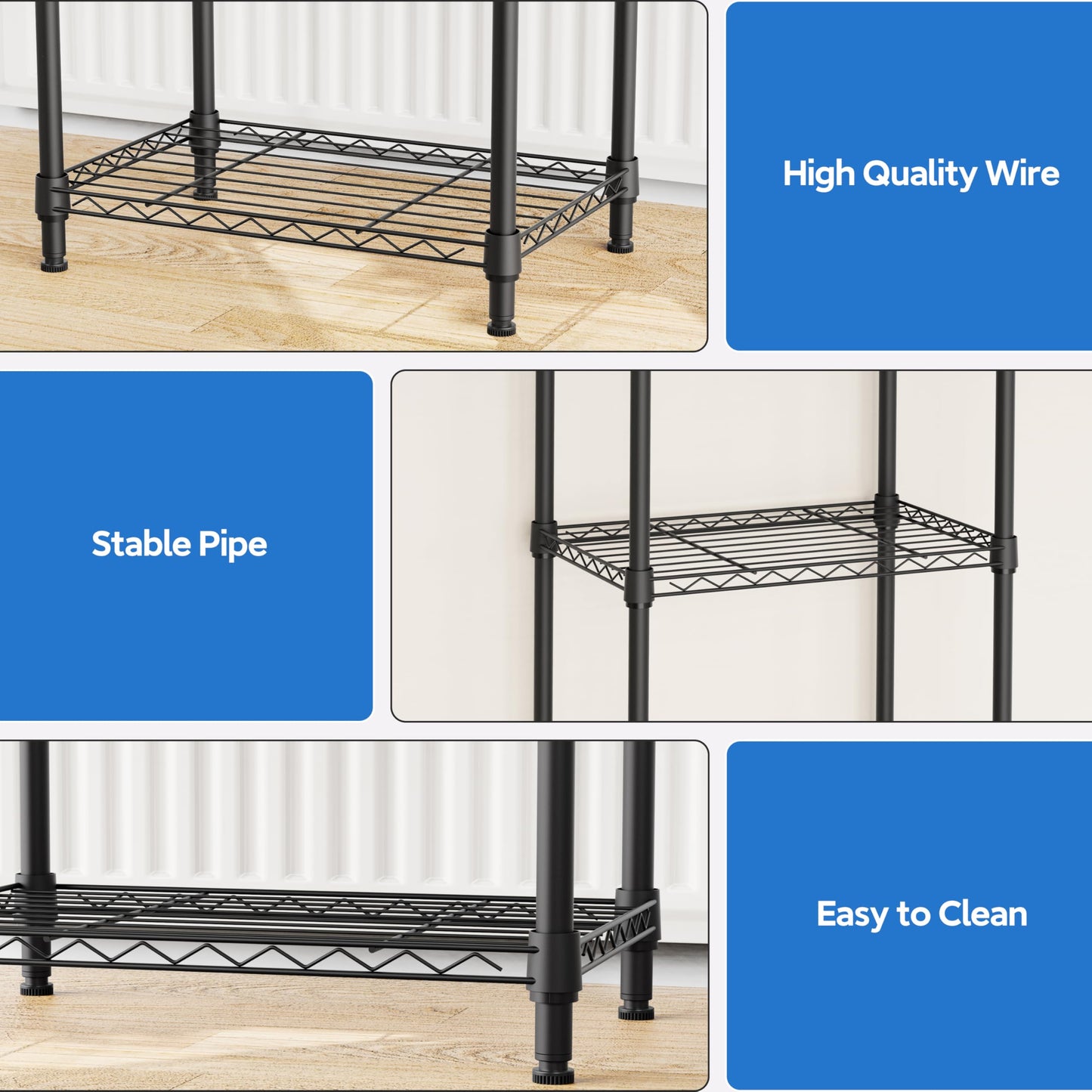 M MZG Storage Shelves 4 Tier Heavy Duty Metal Storage Unit With Levelling Feet Organizer for Garage, Laundry, Kitchen 30 x 45 x 106.4 cm Black