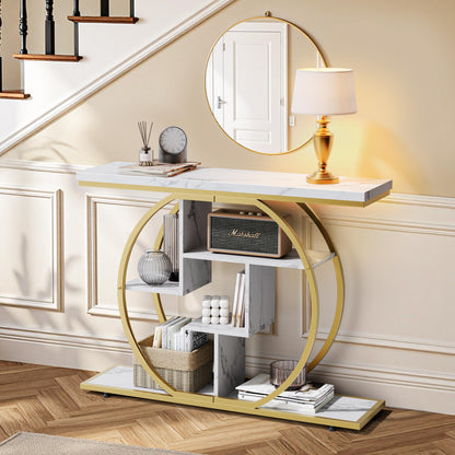 Pampaic Console Table, Hallway Table with 5-Tier Storage Shelves,105 x 30 x 80 cm, Entryway Table with Adjustable Foot Pads