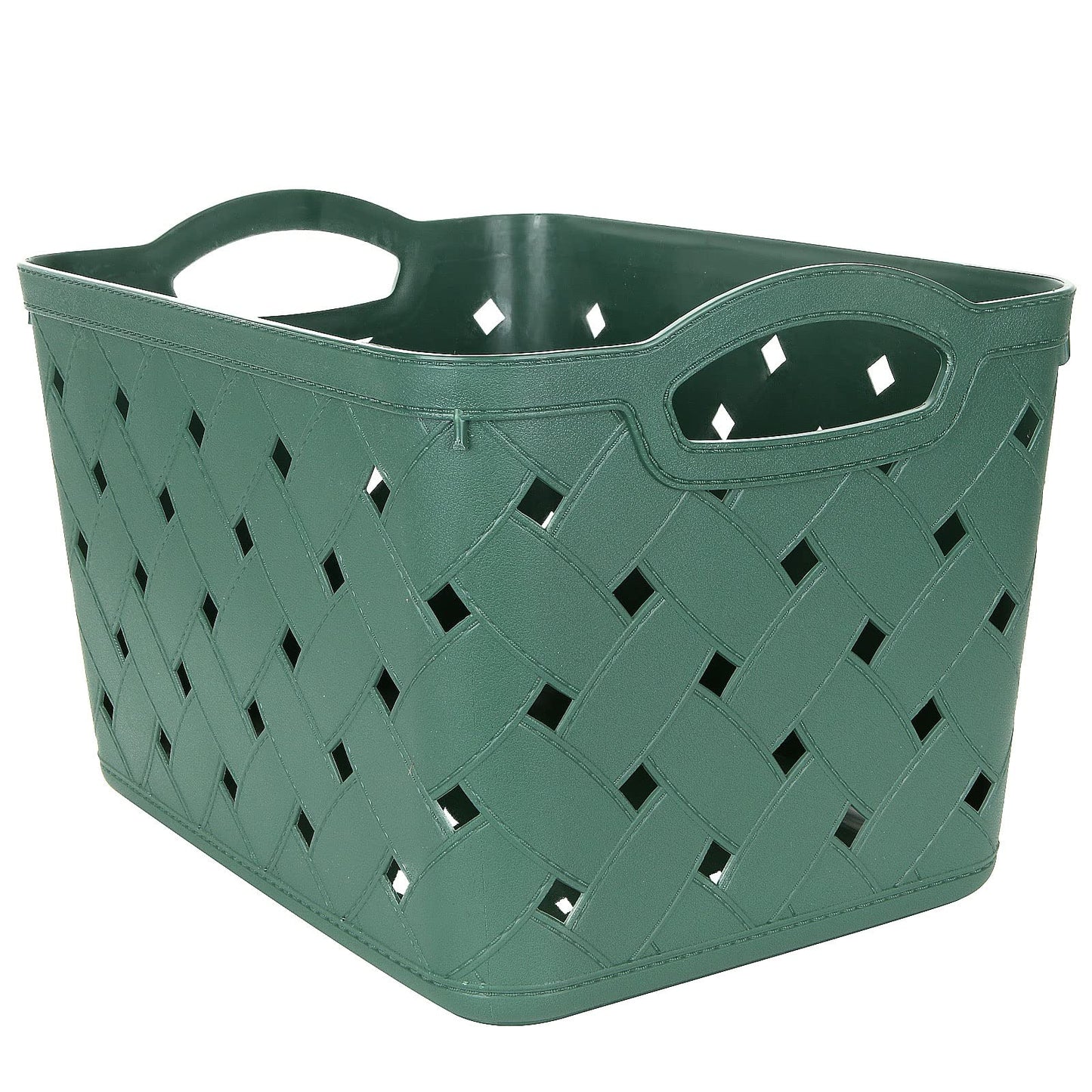 ASelected 4 Pack Plastic Woven Storage Basket With Handles, Middle 27.5x18.5x17.5cm, Beautiful Fashionable, Skin Pattern Cross Woven, For Kitchen