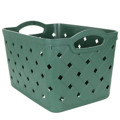 ASelected 4 Pack Plastic Woven Storage Basket With Handles, Middle 27.5x18.5x17.5cm, Beautiful Fashionable, Skin Pattern Cross Woven, For Kitchen