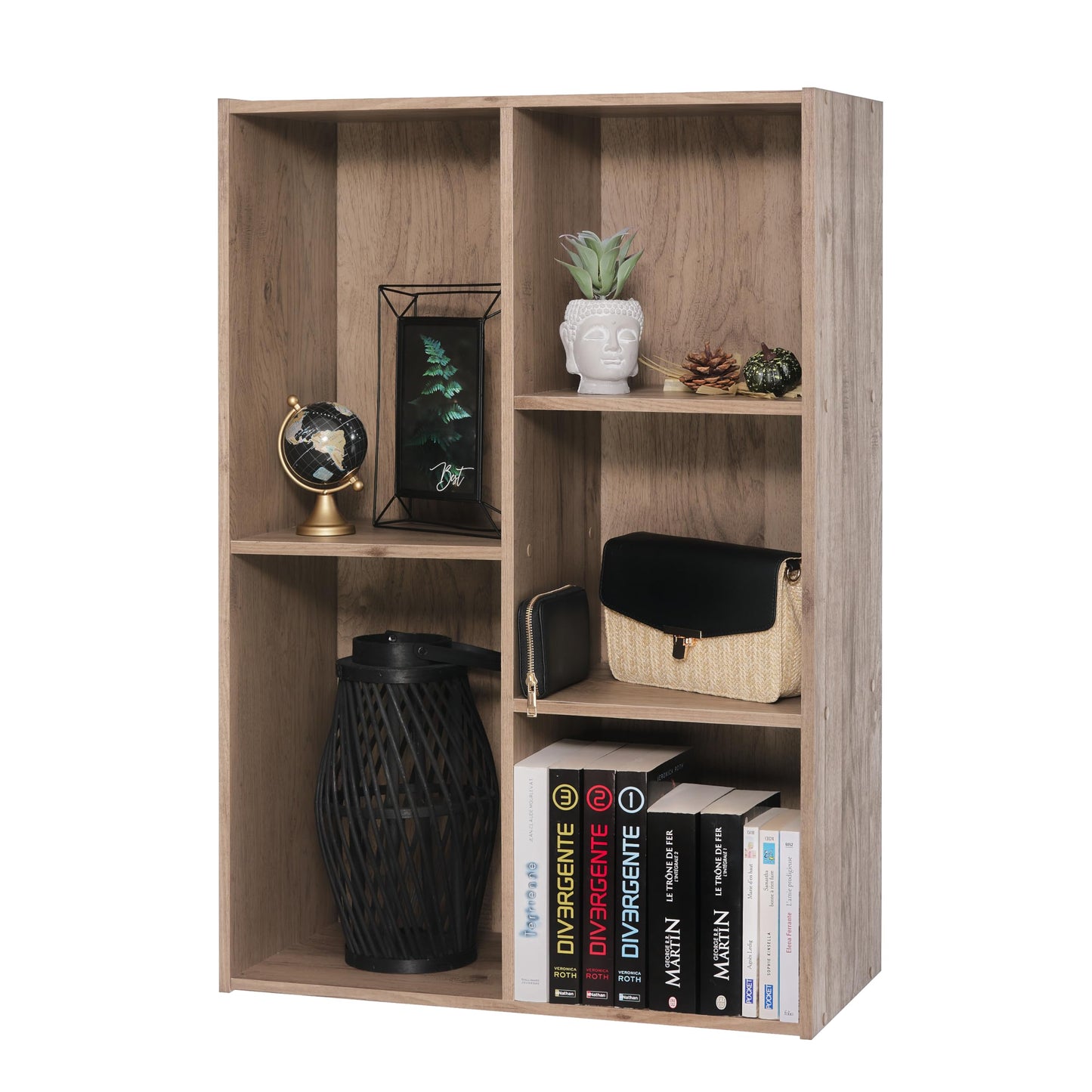 Iris Ohyama Wooden Cube Bookshelf, 5 Tier, 60cm wide, Ash Brown, Multipurpose, Modular, Open Display, For Living Room, Home Office, Bedroom