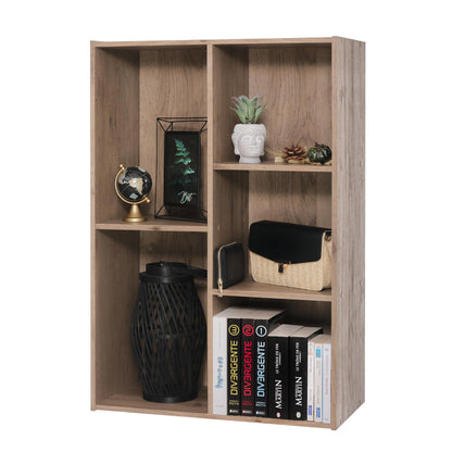 Iris Ohyama Wooden Cube Bookshelf, 5 Tier, 60cm wide, Ash Brown, Multipurpose, Modular, Open Display, For Living Room, Home Office, Bedroom