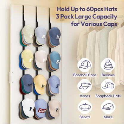 SWTYMIKI 3 Pack Over Door Hat Rack - Metal Baseball Cap Organiser