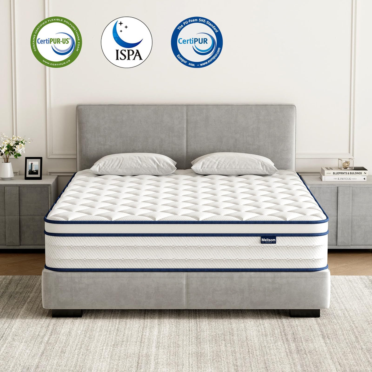 Mellsom Single Mattress, Memory Foam 7-Zone Pocket Spring hybrid Mattress