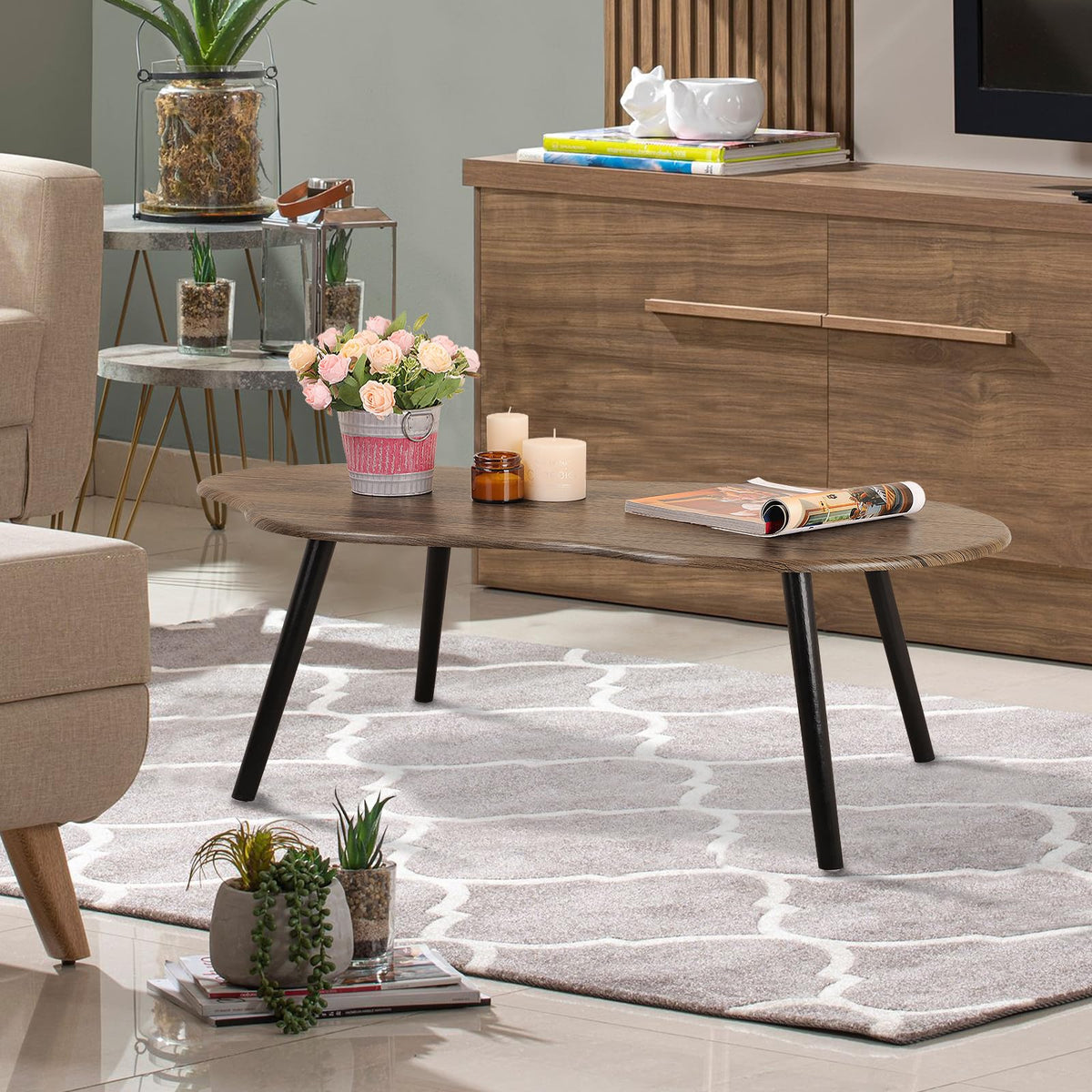 FEUFOAM Small Coffee Table Irregular Wood Grain Desktop Coffee Tables Simple Modern Cloud Shaped Center Table Floor Standing Table For Living Room