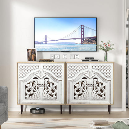Skokliz Sideboard, Kitchen Sideboard with 2 Doors, Carved Kitchen Cabinet with Adjustable Shelves, Buffet Cabinet for Living Room, Dining Room