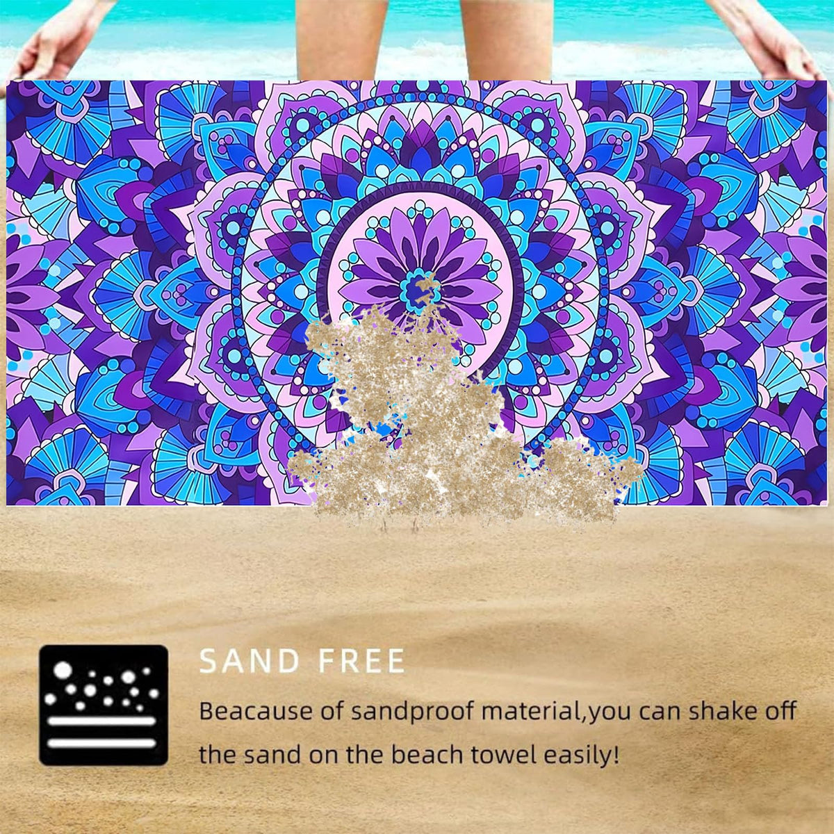 Mienocol Large Quick Dry Microfibre Beach Bath Towel for Adult,Mandala Flower Sand Free Beach Towel with Bag,Lightweight Gym Yoga Sports