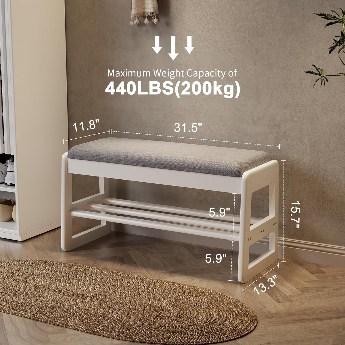 AQIMUELE Small Shoe Bench with Cushion, Shoe Bench Storage with Seat, Wooden Shoe Rack 2-Tier, Hidden Flip-Top Seat, for Hallway, Entryway