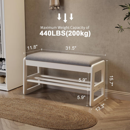 AQIMUELE Small Shoe Bench with Cushion, Shoe Bench Storage with Seat, Wooden Shoe Rack 2-Tier, Hidden Flip-Top Seat, for Hallway, Entryway
