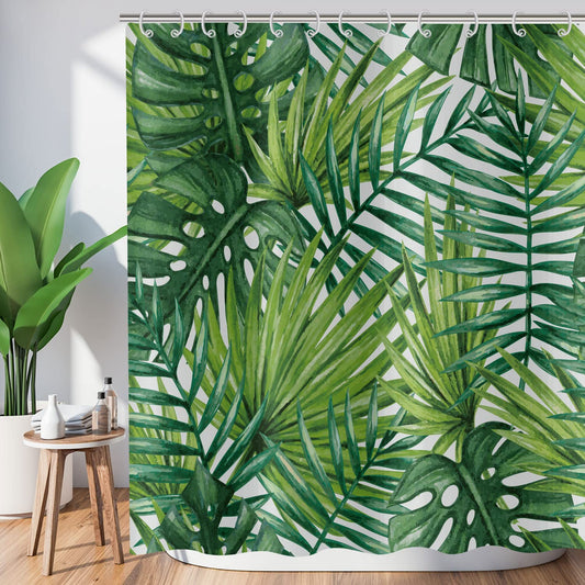 Hnmdmyi Tropical Leaf Shower Curtain 180x180, Green Palm Leaves Shower Curtains Jungle Plant Botanical Bathroom Curtains with Hooks Waterproof