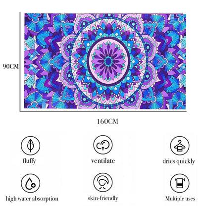 yayafunfun Large Quick Dry Microfibre Beach Towels for Adults, 160X90cm Mandala Bath Towel Travel Towels with Pocket