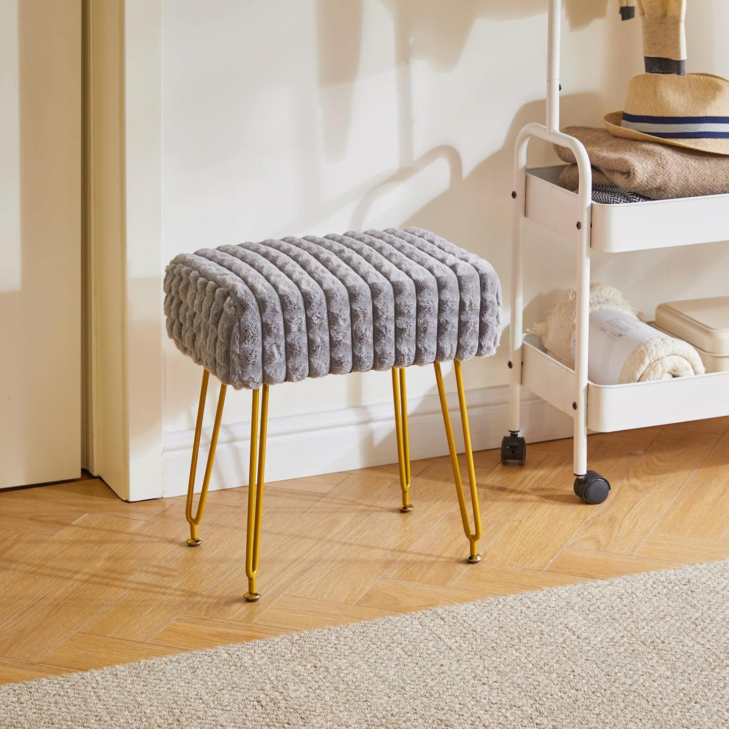 IBUYKE Makeup Vanity Chair, Rectangular Footrest Stool, Grey WBD003G