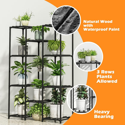 Bamworld Plant Stand Indoor Outdoor Wood Tall Flower Shelf Tiered Plant Stands for Multiple Plants Large Planter Holder Hanging Shelves Rack for