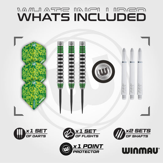 WINMAU Advance 500 Series Tungsten Green 26 Gram Steeltip Darts Set with Flights and Shafts (Stems)