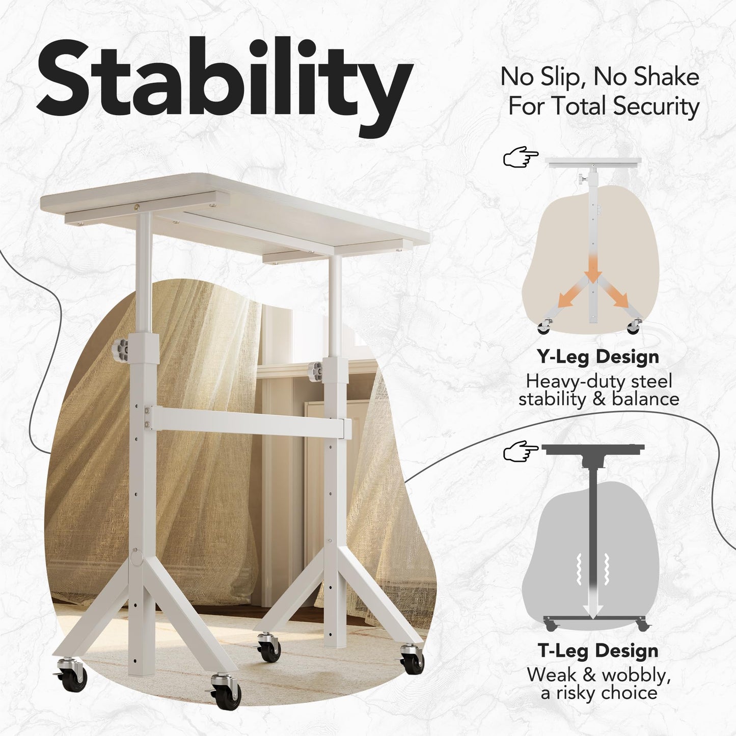 HUANUO Height Adjustable Standing Desk,6 Height Settings Up to 118cm,80x40cm Mobile Small Desk with Triangular Leg Design