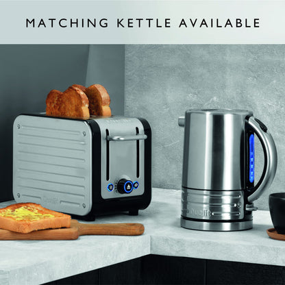 Dualit Architect 2 Slice Toaster | Brushed Stainless Steel with Black Trim | Extra-Wide Slots  Peek and Pop Function  Patented Perfect Toast
