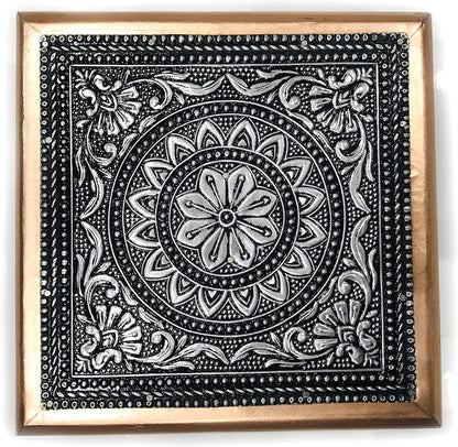 AARNAV 6" x 6" Handcrafted Low Table Bajath Bajot Chowki For God Temple or Lamp or Vase or Hindu Puja Oxidised Copper Table (Oxidised Copper 6"x6")