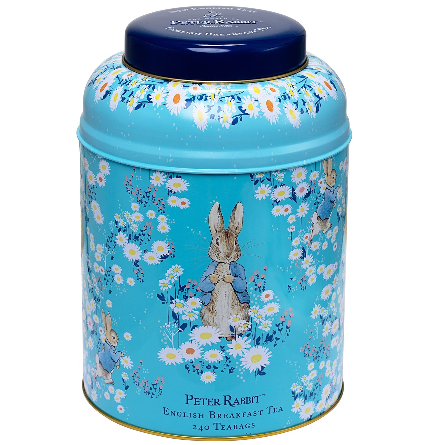 New English Teas Peter Rabbit Tea Caddy with 240 English Breakfast Tea Bags in Blue, Beatrix Potter