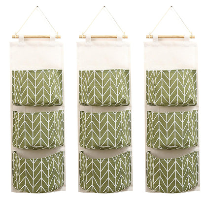 3-Pack Wall Hanging Storage Bags – Over-The-Door Organizers with 3 Large Pockets (6.3" × 5.1"), Hanging Closet & Pantry Organizer for Bedroom