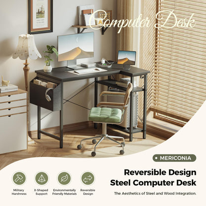 Mericonia Reversible Corner Desk, w. Power Outlets, 120x70cm, Black