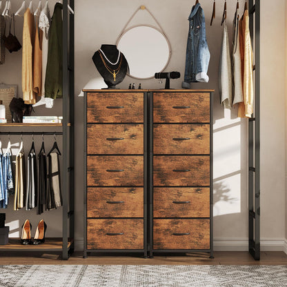CAIYUN Chest of Drawers for Bedroom with 5 Drawers, Fabric Storage Drawer, Tall Brown Hallway Storage Unit