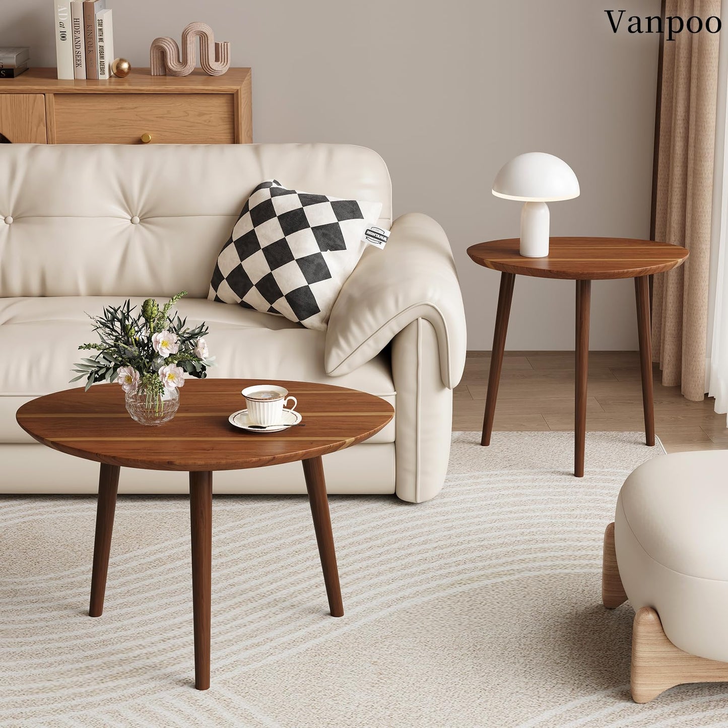 Vanpoo Small Oval Coffee Tables Set,Acacia Wood Nesting Tables（25.6"x17.7"+17.7"x13.4" for Living Room Small Spaces Office,Easy Assembly Wooden