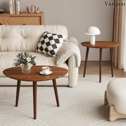 Vanpoo Small Oval Coffee Tables Set,Acacia Wood Nesting Tables（25.6"x17.7"+17.7"x13.4" for Living Room Small Spaces Office,Easy Assembly Wooden