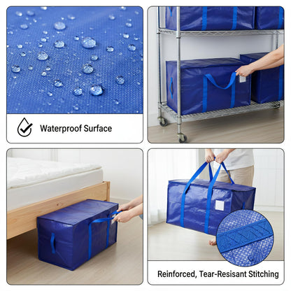 Snugkin Large Storage Bags 6 Pack 91L Moving Bags with Zips & Handles Heavy Duty Storage Boxes with Lids Water-Resistant Packing Bags for Home