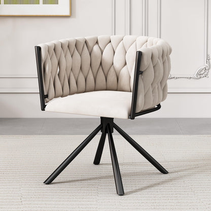 Ball & Cast 360° Swivel Dining Chair, Velvet Upholstered Desk Chairs without Wheels Ergonomic Office Chair with Arms and Metal Legs for Home Study