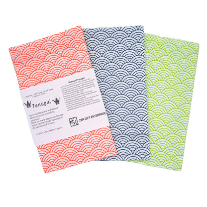 Japanese Tenugui Towel, 34.64"L x 12.99"W, Seigaiha Pattern, Set of 3