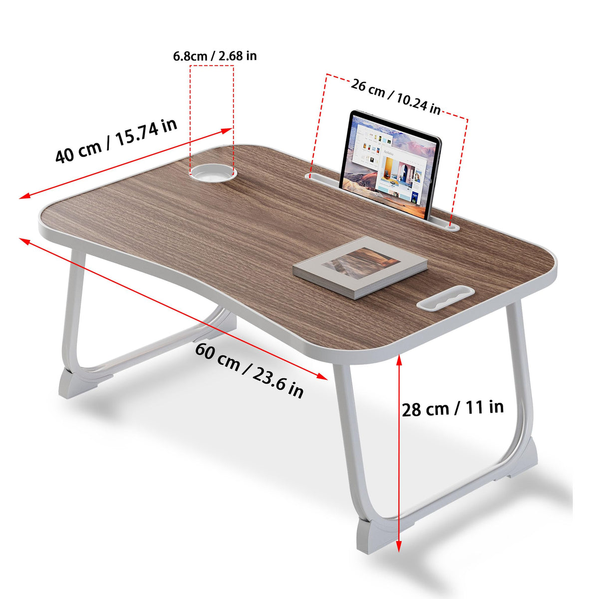Laptop Bed Desk, Lap Desk Breakfast Tray Table for Home and Office,Eating, Reading, Writing on Bed, Sofa,Laptop Stand for Bed (Brown)