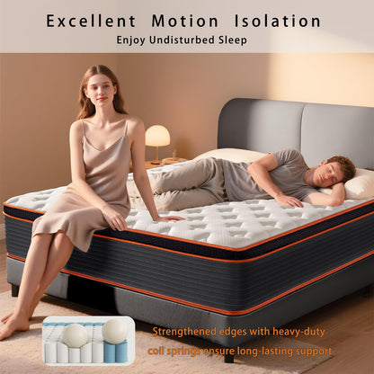 SEZMOONSI Double Mattress 4FT6, Hybrid Gel Memory Foam Pocket Sprungs Mattress, Motion Isolated, 7-Zone, Orthopedic, Pressure & Back Pain Relief