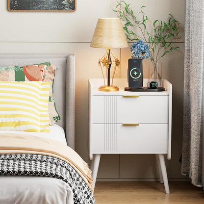 Garden 4 you White Bedside Table, Nightstand, Bed Side Table with Wood Decorated Drawers, Modern Bedside Cabinet, Bedroom End Table with Storage