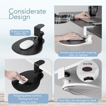 EHO Clamp on Mouse Platform, Clip on Pad Rotating 360 Degree, Ergonomic Mouse Tray Attachment, Mouse Pad, Slide Out Tray