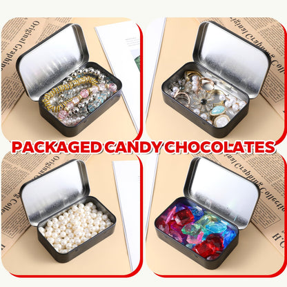 2PCS Metal Rectangular Empty Tin Box, Hinged Tins Tin Containers with Lid Mini Portable Small Storage Container Kit for Home Storage 3.74x2.36x0.82