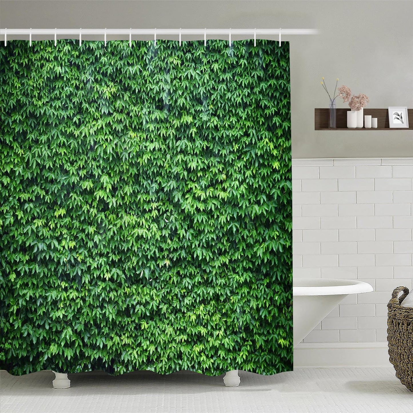 Symptoms Green Leaf Outdoor Garden Theme Shower Curtain with 12 Hooks for Summer Bath Decor - 200x180cm