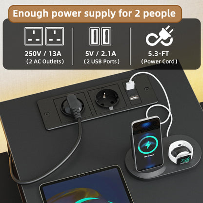 OYRREU 236cm Double Desk with Charging Station, LED & Drawers for 2 Person