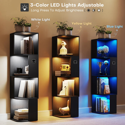 55.1 " Corner Wood Bookcase with Body Sensor LED for Home Office,Black