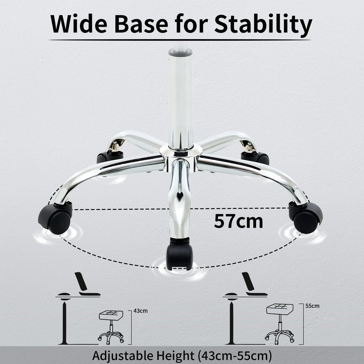 FIRAVOE Adjustable Drafting Stools 43.5–54.5 cm (Saddle Shaped Seat) (136 kg Capacity) Office Stool with Wheels