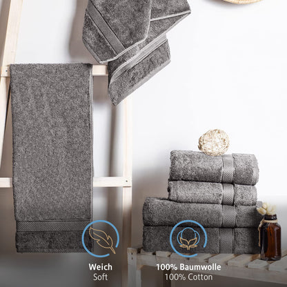 Komfortec Set of 2 Hand Towels 50 x 100 cm 100% Cotton 470 g/m² Terry Cloth Soft Anthracite Grey