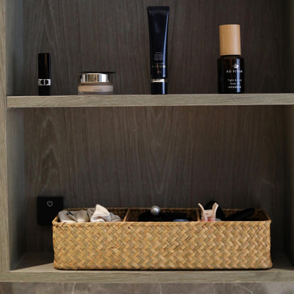 Seagrass Storage Basket with 3 Sections Woven Shelf Baskets for Organizing (Natural, 37cm x 12cm x 8cm)