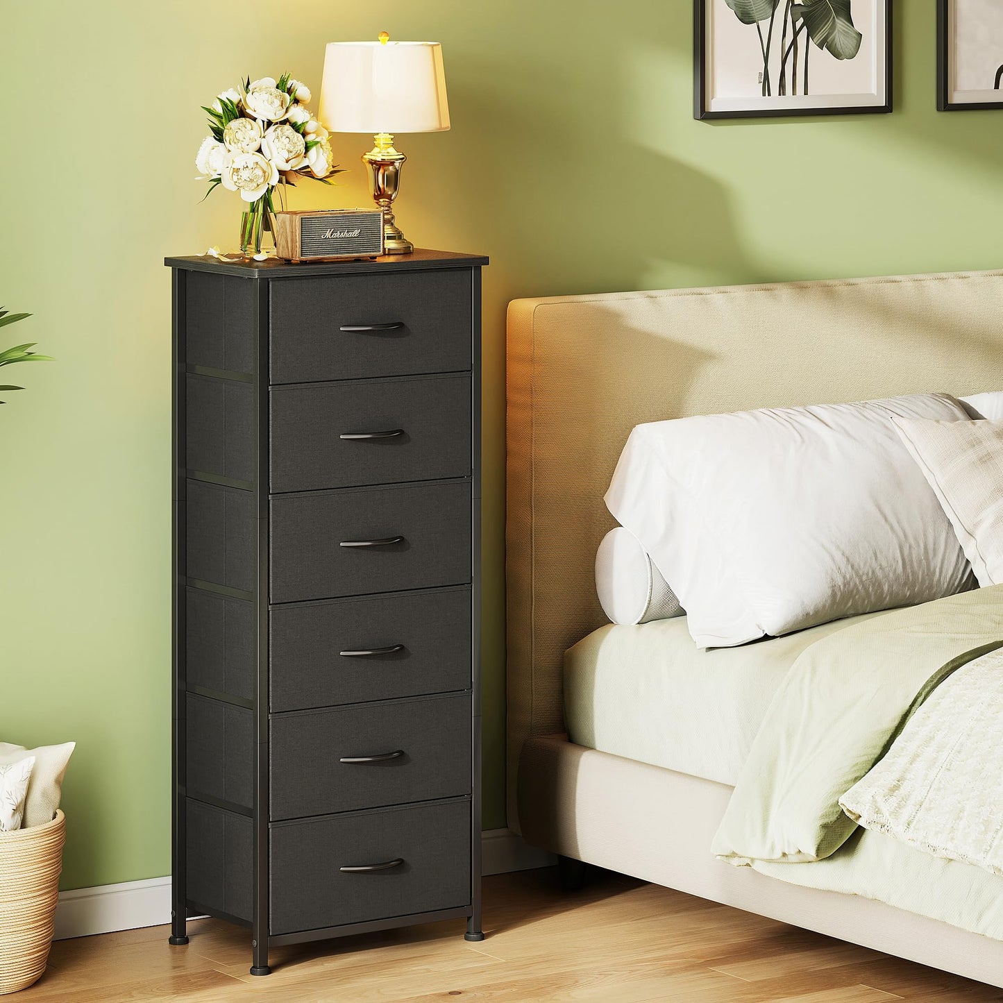 CAIYUN 6 Drawer Tall Dresser, Dresser for Bedroom Entryway Hallway, Closet Storage Drawer, Commode De Chambre, Armoire De Rangement, Black