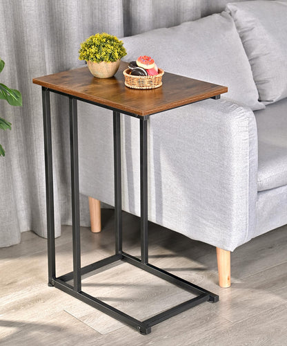 H JINHUI C-Shaped End Table, Sofa Side Table, Mobile Snack Table for Coffee Laptop Tablet, Industrial Style with Metal Frame