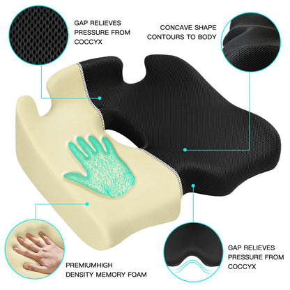 Benazcap Memory Seat Cushion for Office Chair Sciatica & Back Pain Relief Memory Foam Firm Coccyx Pad for Car, Wheelchair, Gaming chair and Desk