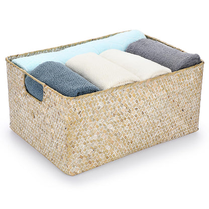 IGNPION Seagrass Storage Basket Woven Seagrass Desktop Rectangular Bathroom Storage Organiser Box