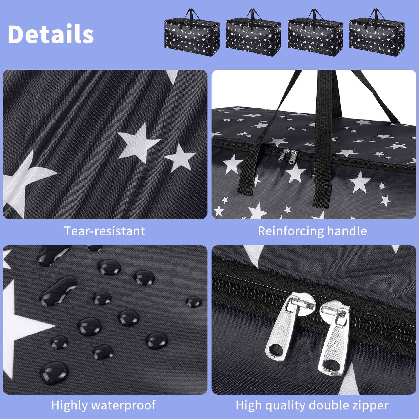 iespell 4 Pack Extra Large Storage Boxes with Lids, Heavy Duty Storage Boxes for Moving House Big Strong, Waterproof Clothes Storage Bags with Zips