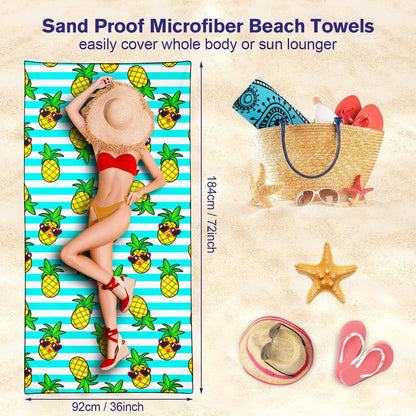 Violetpos Sunglasses Pineapple Stripe Beach Towel, Extra Large 180x90 cm 250GSM Microfibre, Sand Free Quick Dry