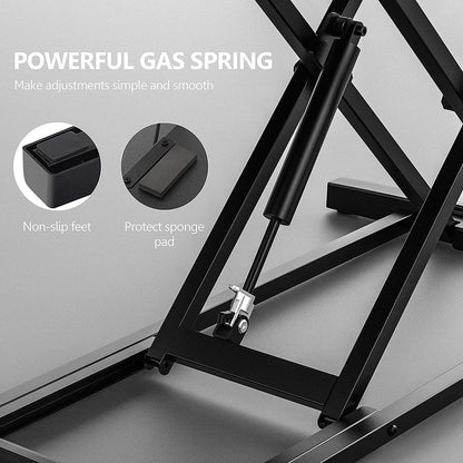 FITUEYES Standing Desk Converter 91.5x40 cm Height Adjustable Sit Stand Desk with Large Keyboard Tray and Phone Holder for Computer Laptop Dual